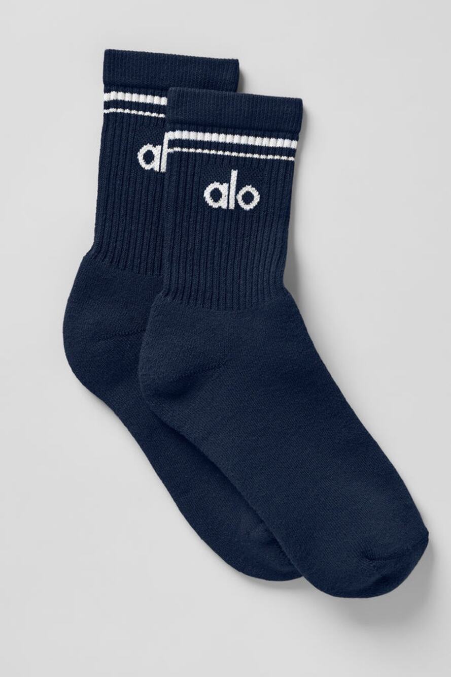 NWT Alo Yoga Unisex Half-Crew Socks in Navy Blue | Medium